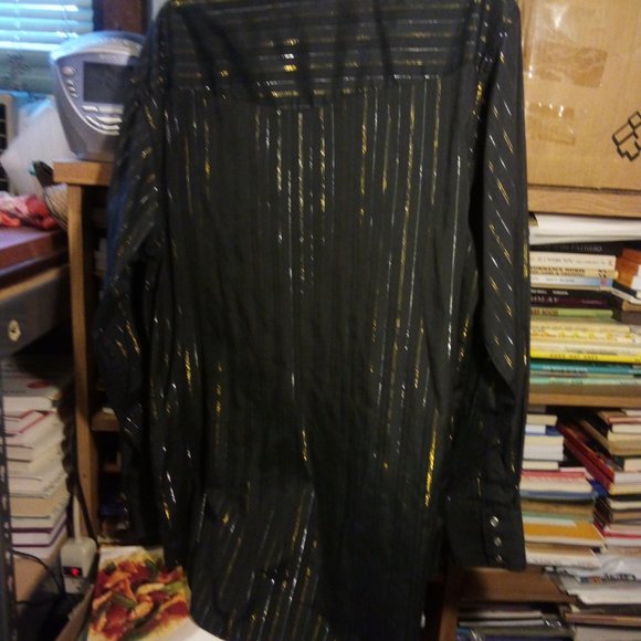 2 VINTAGE 90'S WESTERN DRESS SHIRTS SZ XL W/ THIN SILVER/GOLD LUREX PIN STRIPES - Picture 2 of 7